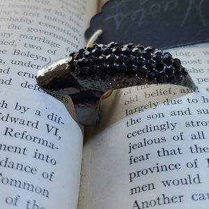 Black crystal talon finger tip ring